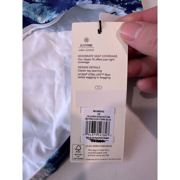 NWT Calia Wide Band Swim Bikini Bottom Watercolor Stripe Blue Size 2X - Picture 2 of 8